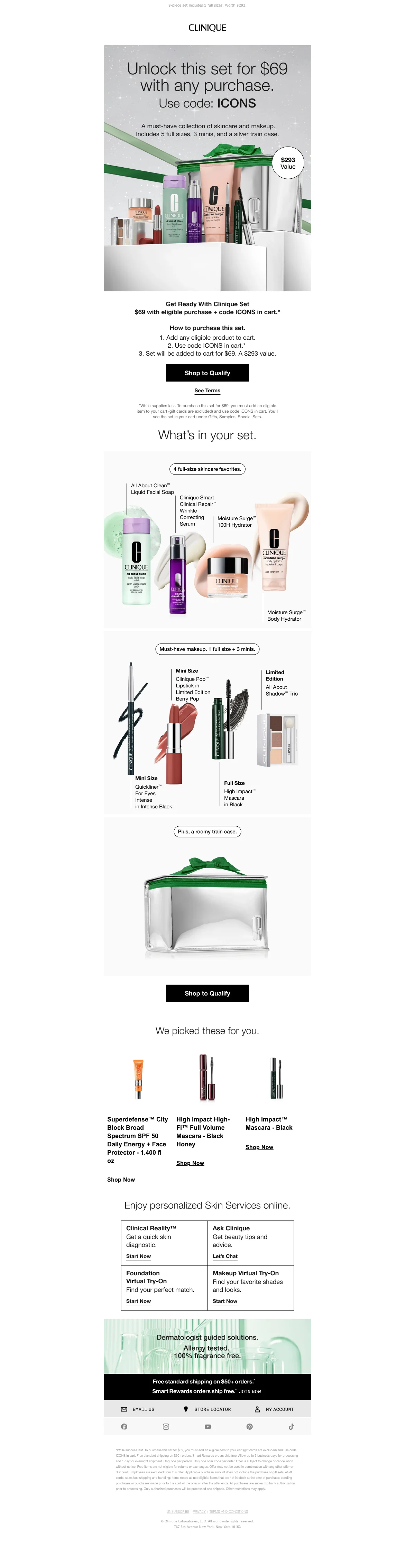 Proof of coupon - Clinique - [[9-piece set]] at a special price, unlock five full sizes