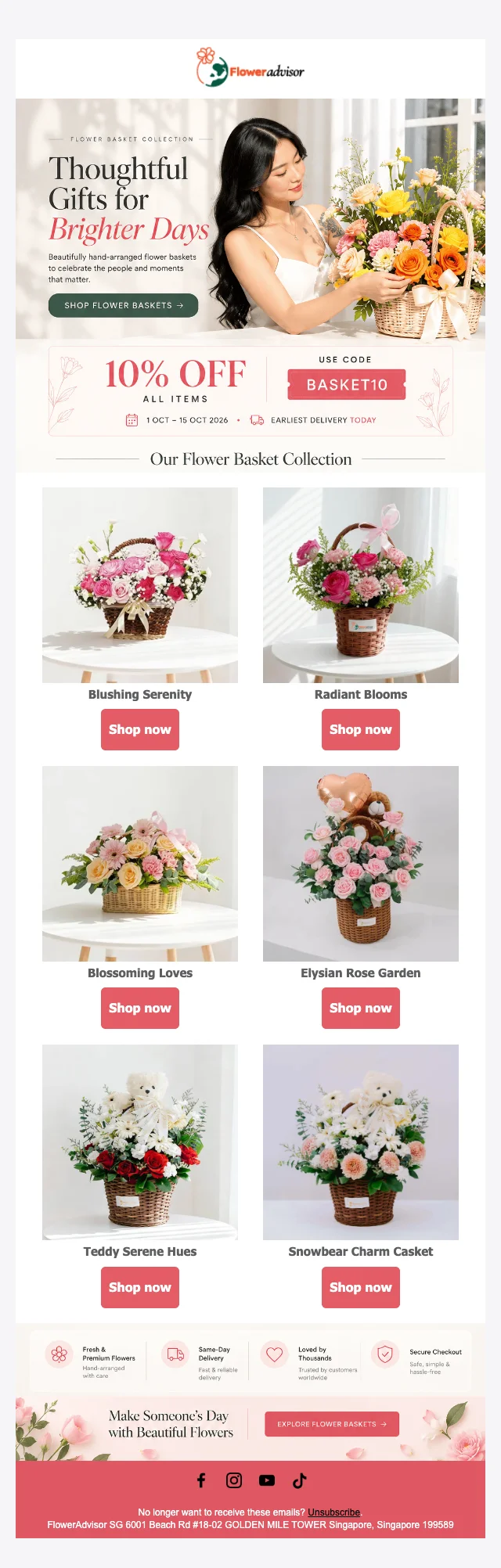 Proof of coupon - FlowerAdvisor - Shop [[flower baskets]] 10% off, beautifully hand-arranged gifts