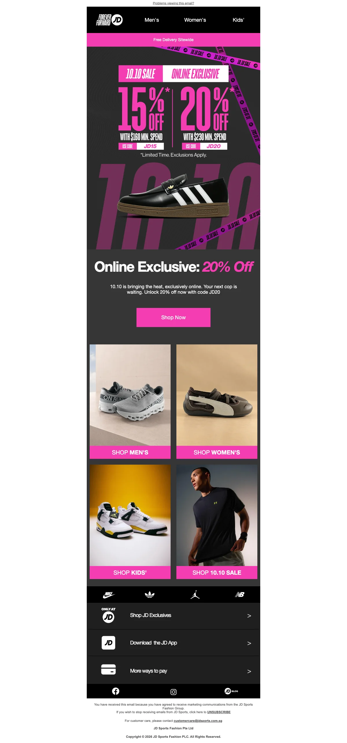 Proof of coupon - JD Sports - Online exclusive [[20% off]] on men's, women's and kids' ranges