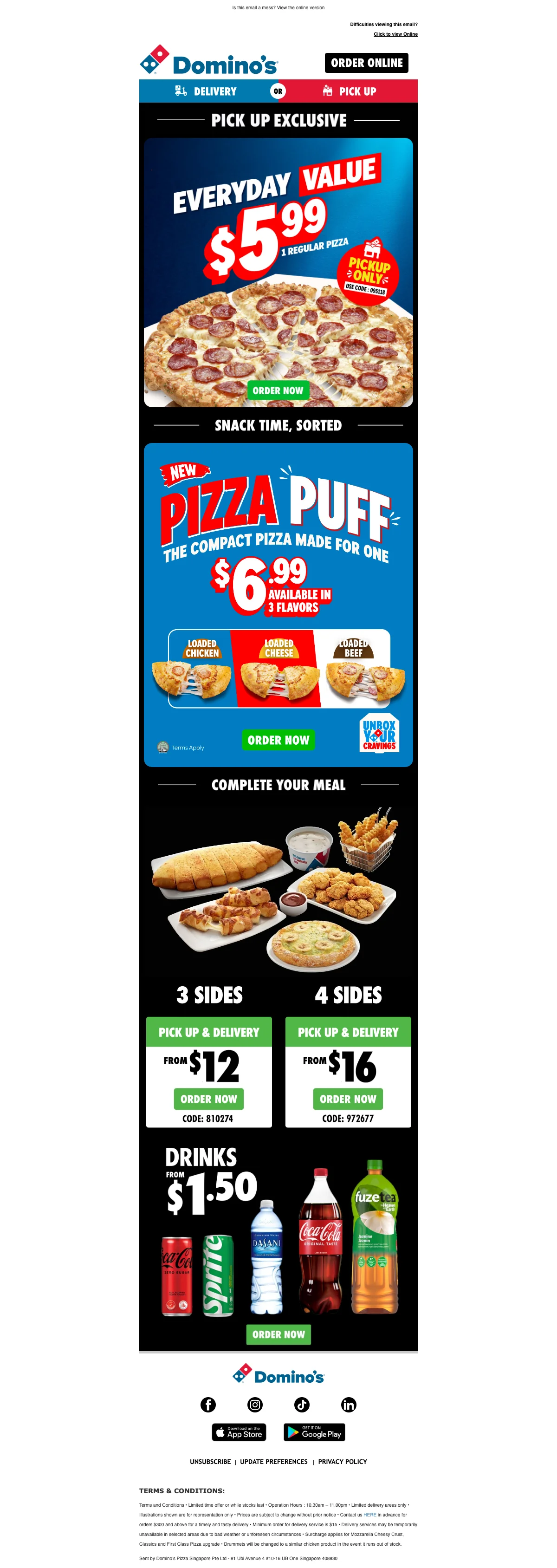 Proof of coupon - Domino's Pizza - Daily pickup deal: [[1 regular pizza]] pickup only