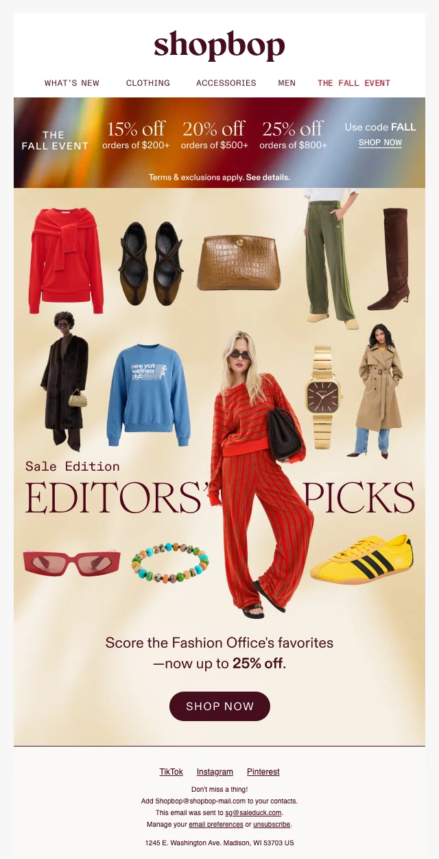 Proof of coupon - Shopbop - Clothing and accessories [[up to 25%]] off, save on qualifying orders