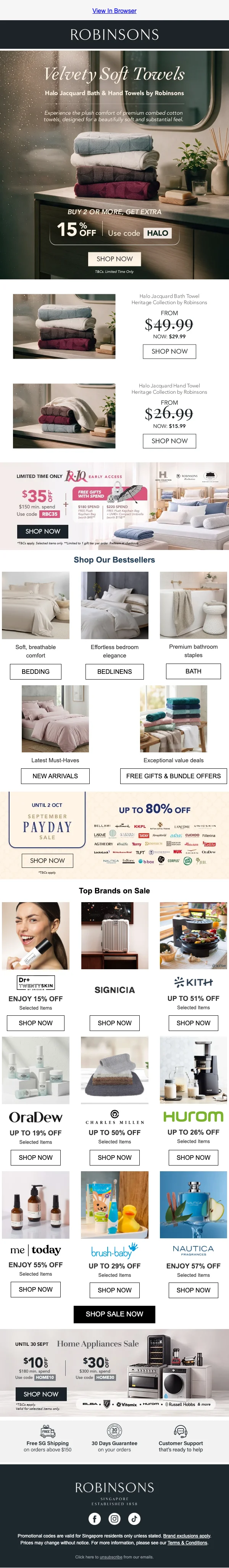 Proof of coupon - Robinsons - Towels, plush and absorbent, buy 2 or more and get [[extra 15% off]]