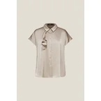 Satin Cap Sleeve Blouse with Scarf Necklace