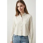 Alphabet Embroidered Cropped Relax Fit Casual Shirt