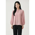Pleated Detail Stand Collar Regualr Fit Blouse