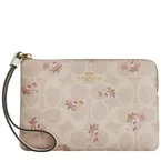 Coach Corner Zip Wristlet In Signature Canvas With Floral Print - Sand Multi CAR20