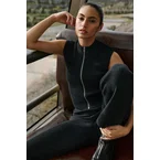 Denim Knit Sleeveless Full Zip Top - Black/Anthracite