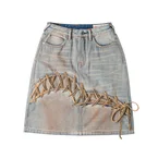 Seagull Eyelet Lace-Up Denim Skirt
