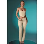 Petite Embellished Lace Low Rise Trousers in Ivory