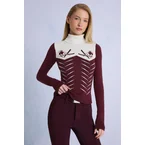 Knit Long-Sleeve Fitted Top in Burgundy