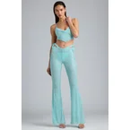 Tall Embellished Cut-Out Flared Trousers in Ice Blue