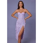 Lace-Up Corset Midaxi Dress with Split in Lilac