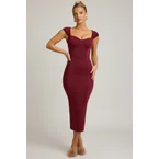 Slinky Jersey Bow-Detail Midaxi Dress in Wine Red