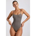 Ribbed Modal Square Neck Bodysuit in Grey