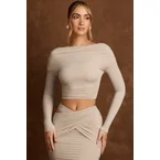 Open-Back Draped Crop Top in Taupe