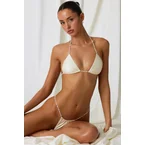 Pearl-Detail Triangle Bikini Top in Pearl White