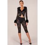 Laced Capri Trousers  in Black