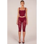 Laced Capri Trousers  in Cherry Red