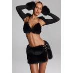 Faux Fur Triangle Bralette in Black