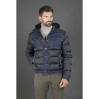 Moorer Mens Blue Quilted Jacket With Denim Accents Clothing
