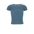 Alexander Wang Ribbed Crewneck with Jacquard Logo T-Shirt — Blue