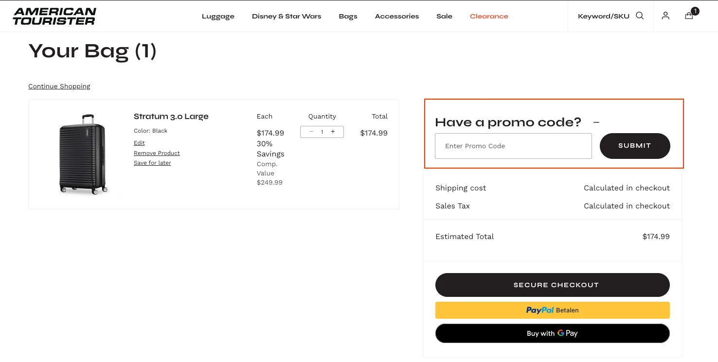 How to use a promo code - American Tourister