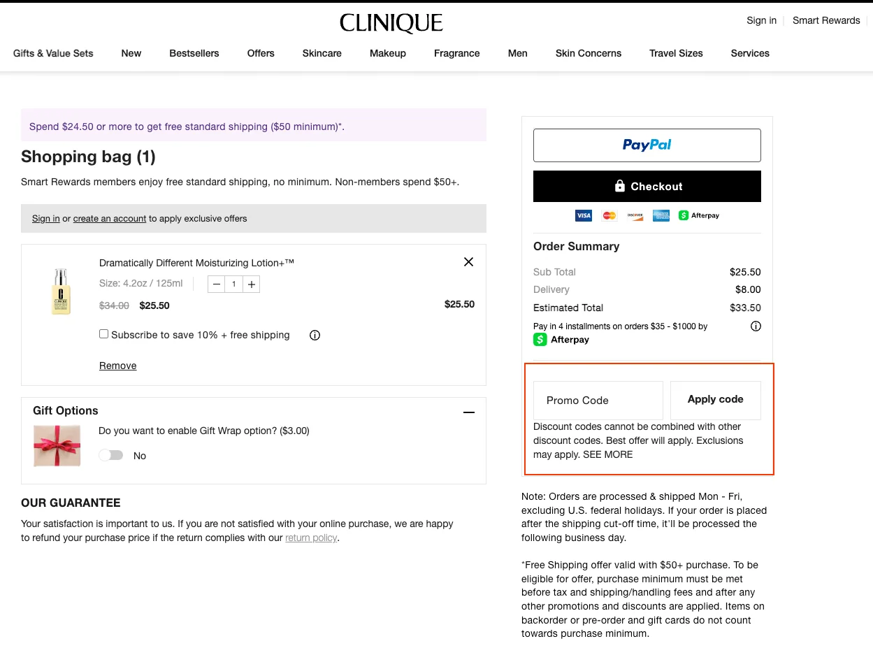 How to use a promo code - Clinique