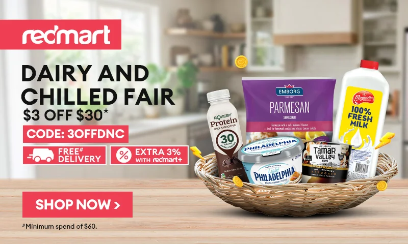 Proof of coupon - RedMart - RedMart promo code: [[$3 off]] dairy chilled $30 min + free delivery