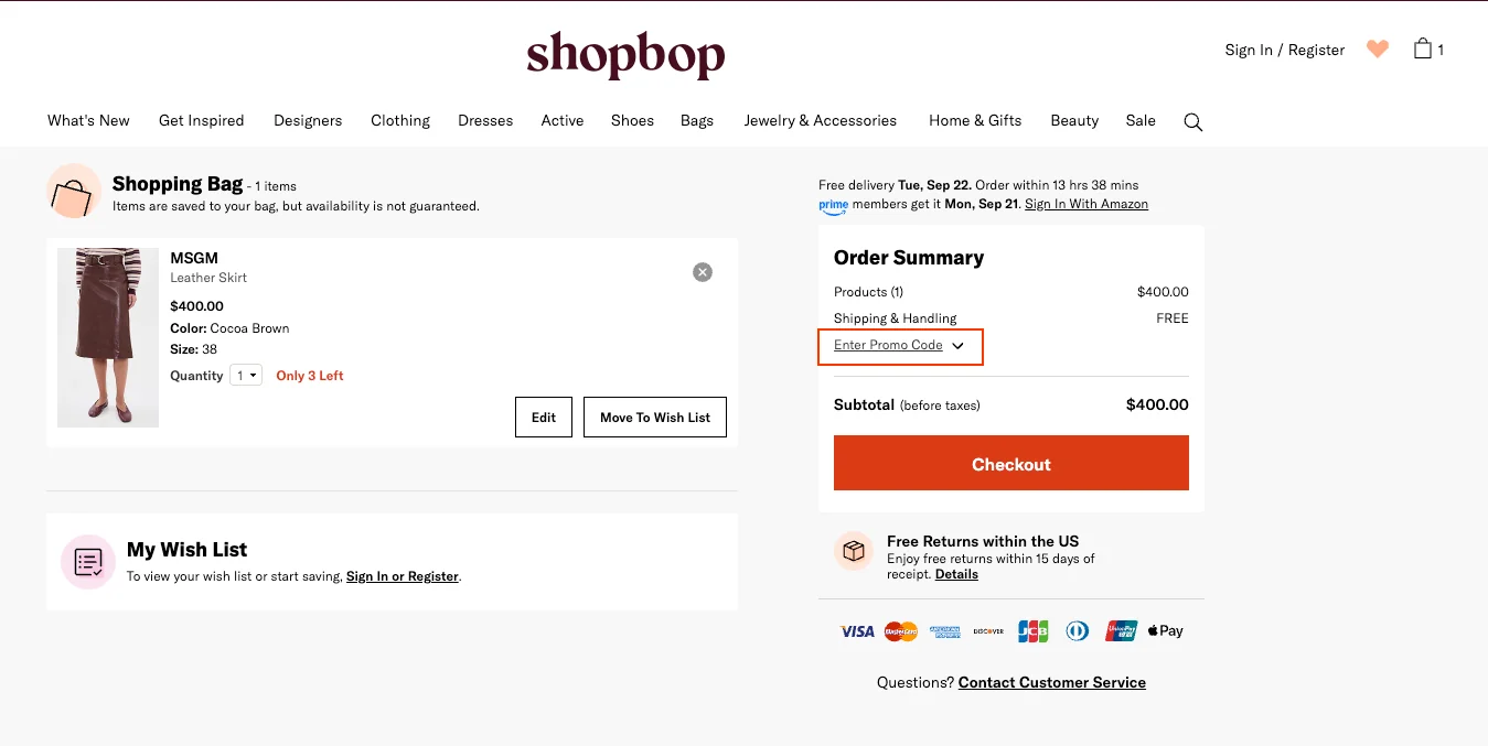 How to use a promo code - Shopbop
